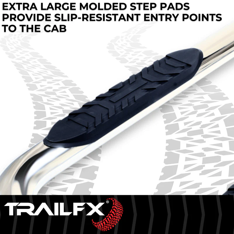 TrailFX 4" Oval Bent Step Nerf Bars W/ Step Pads Polished Stainless Steel Model A1019S - Image 8