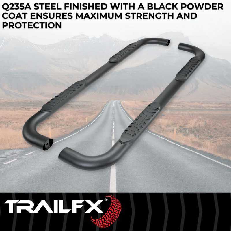 TrailFX 4" Oval Bent Step Nerf Bars W/ Step Pads Powder Coat Black Steel Model A1019T - Image 2