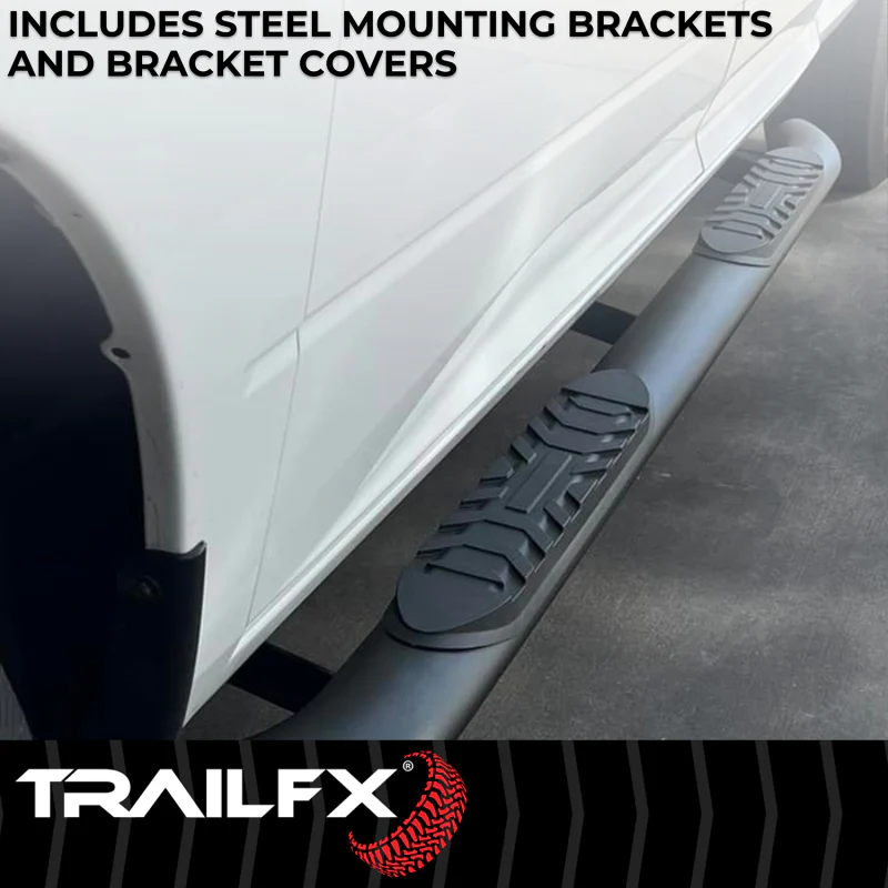 TrailFX 4" Oval Bent Step Nerf Bars W/ Step Pads Powder Coat Black Steel Model A1019T - Image 3