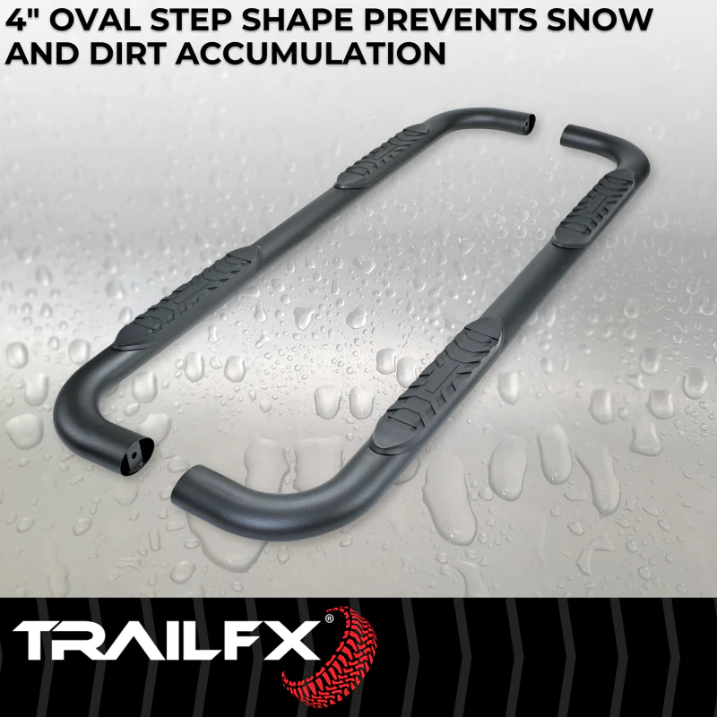 TrailFX 4" Oval Bent Step Nerf Bars W/ Step Pads Powder Coat Black Steel Model A1019T - Image 4
