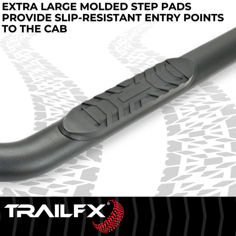 TrailFX 4" Oval Bent Step Nerf Bars W/ Step Pads Powder Coat Black Steel Model A1019T - Image 8