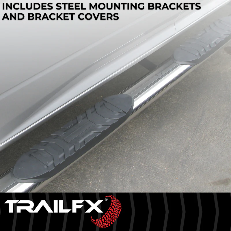 TrailFX 4" Oval Straight Step Nerf Bars W/ Step Pads Polished Stainless Steel Model A1559S - Image 3