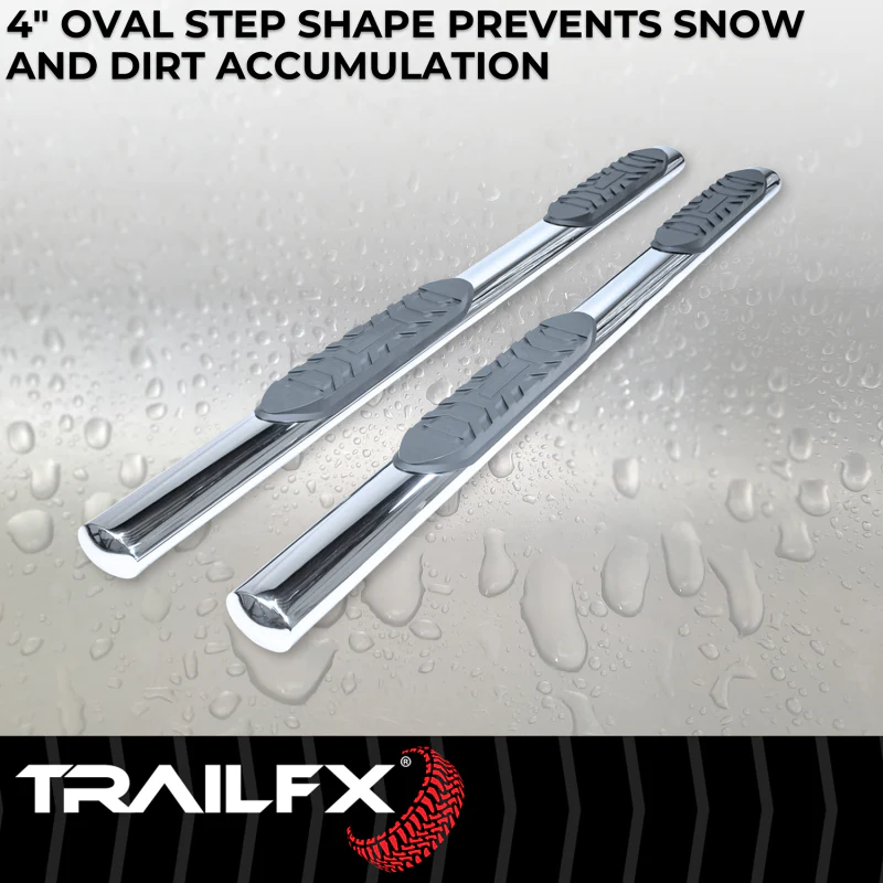 TrailFX 4" Oval Straight Step Nerf Bars W/ Step Pads Polished Stainless Steel Model A1559S - Image 4