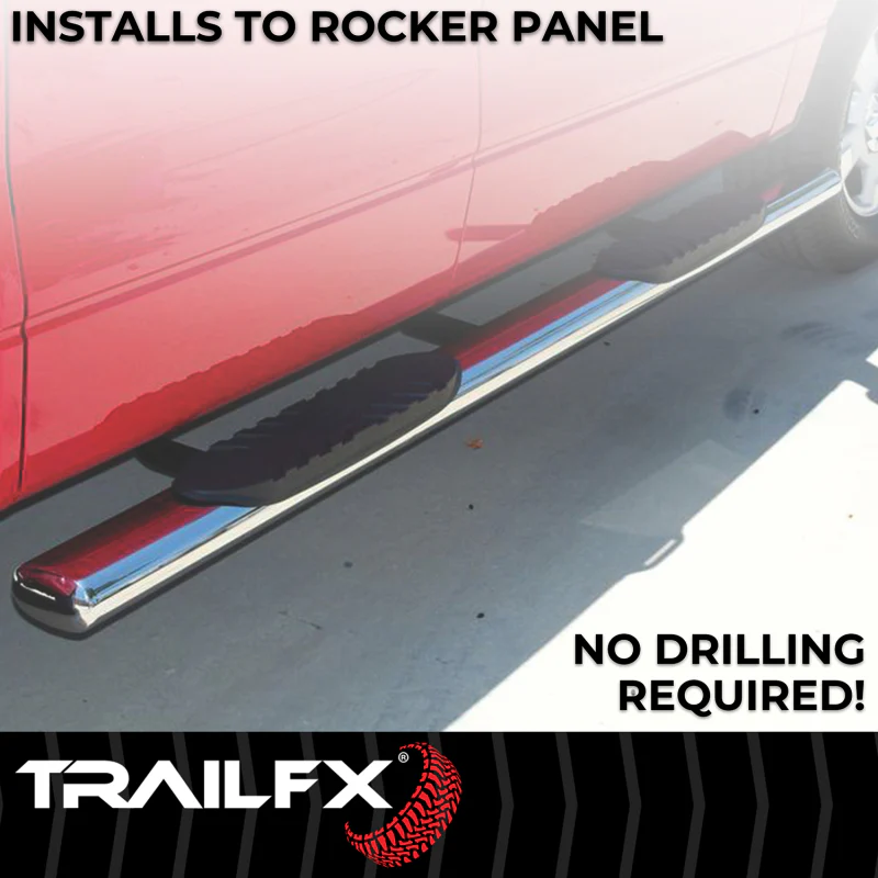 TrailFX 4" Oval Straight Step Nerf Bars W/ Step Pads Polished Stainless Steel Model A1559S - Image 6