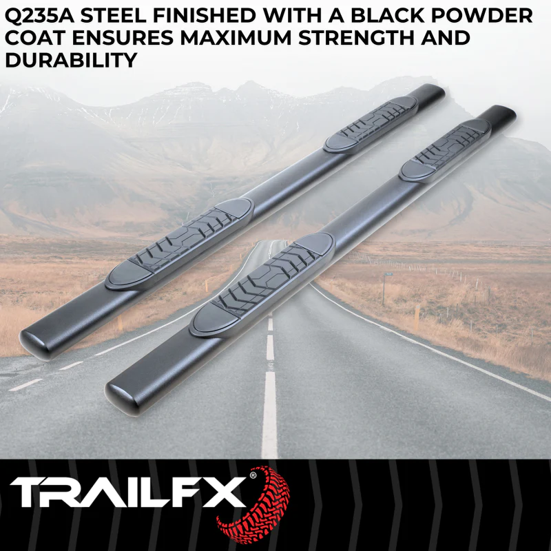 TrailFX 5" Oval Straight Step Nerf Bars W/ Step Pads Matte Black Steel Model A7102T - Image 2
