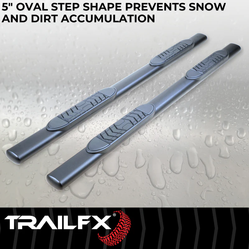 TrailFX 5" Oval Straight Step Nerf Bars W/ Step Pads Matte Black Steel Model A7102T - Image 4