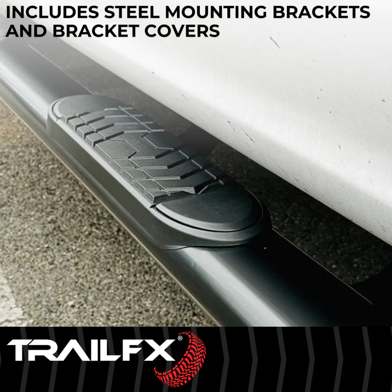 TrailFX 5" Oval Straight Step Nerf Bars W/ Step Pads Matte Black Steel Model A7103T - Image 3