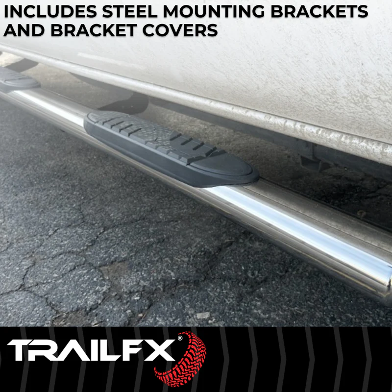 TrailFX 5" Oval Straight Step Nerf Bars W/ Step Pads Polised Stainless Steel Model A7102S - Image 3