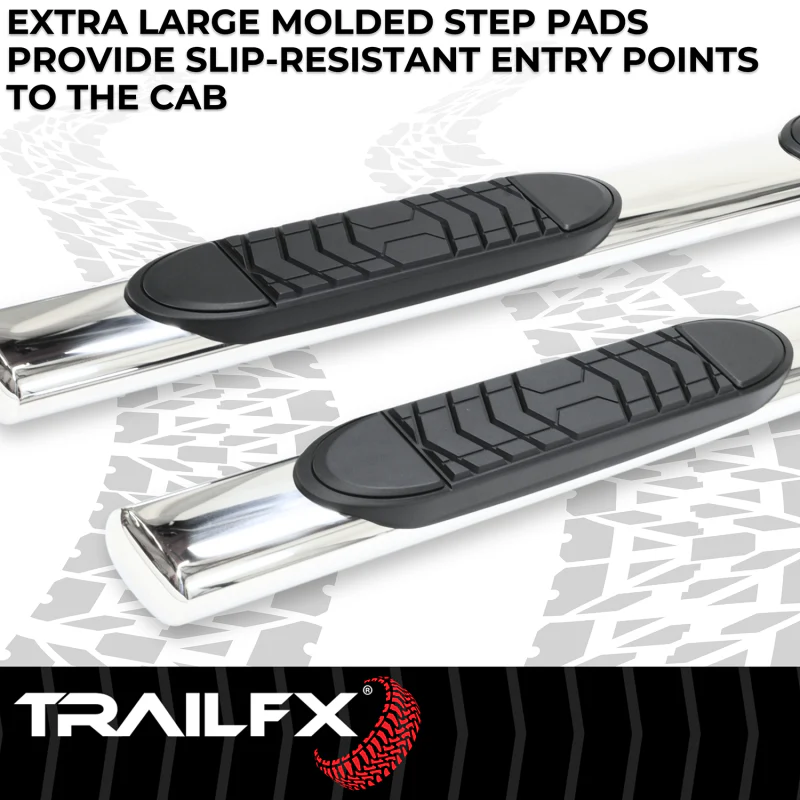 TrailFX 5" Oval Straight Step Nerf Bars W/ Step Pads Polised Stainless Steel Model A7102S - Image 8