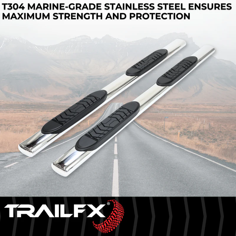 TrailFX 5" Oval Straight Step Nerf Bars W/ Step Pads Polised Stainless Steel Model A7103S - Image 2
