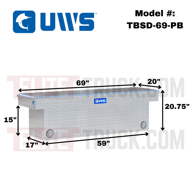 UWS 69" Bright Aluminum Deep Push Button Crossover Truck Tool Box Model TBSD-69-PB - Image 2