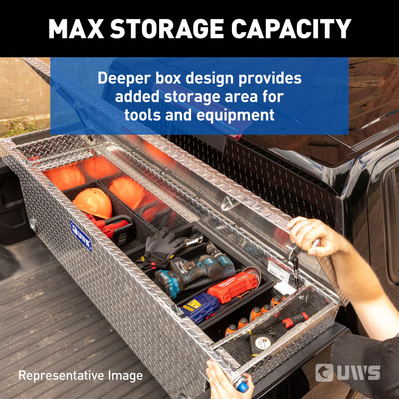 UWS  72" Bright Aluminum Deep Angled Push Button Crossover Truck Tool Box Model TBSD-72-A-PB - Image 12