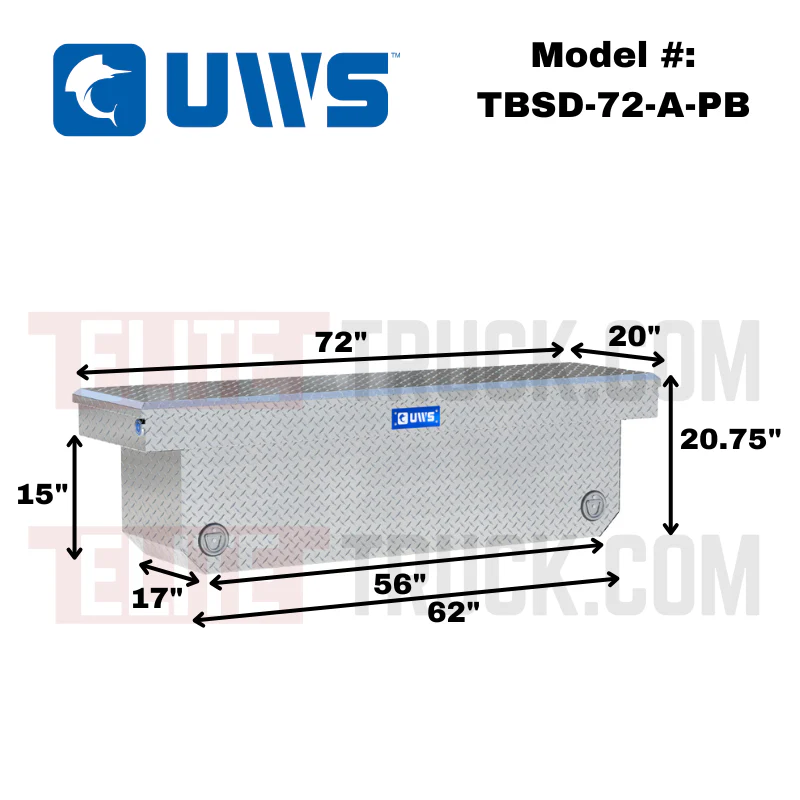UWS  72" Bright Aluminum Deep Angled Push Button Crossover Truck Tool Box Model TBSD-72-A-PB - Image 2