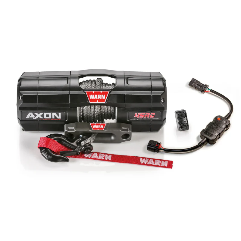 Warn AXON Plow Mode 445RC Powersports Winch 4500 Pull Capacity With 27" Of 1/4 Spydura Synthetic Rope & Digital Rockerbar Control Switch Model 110340
