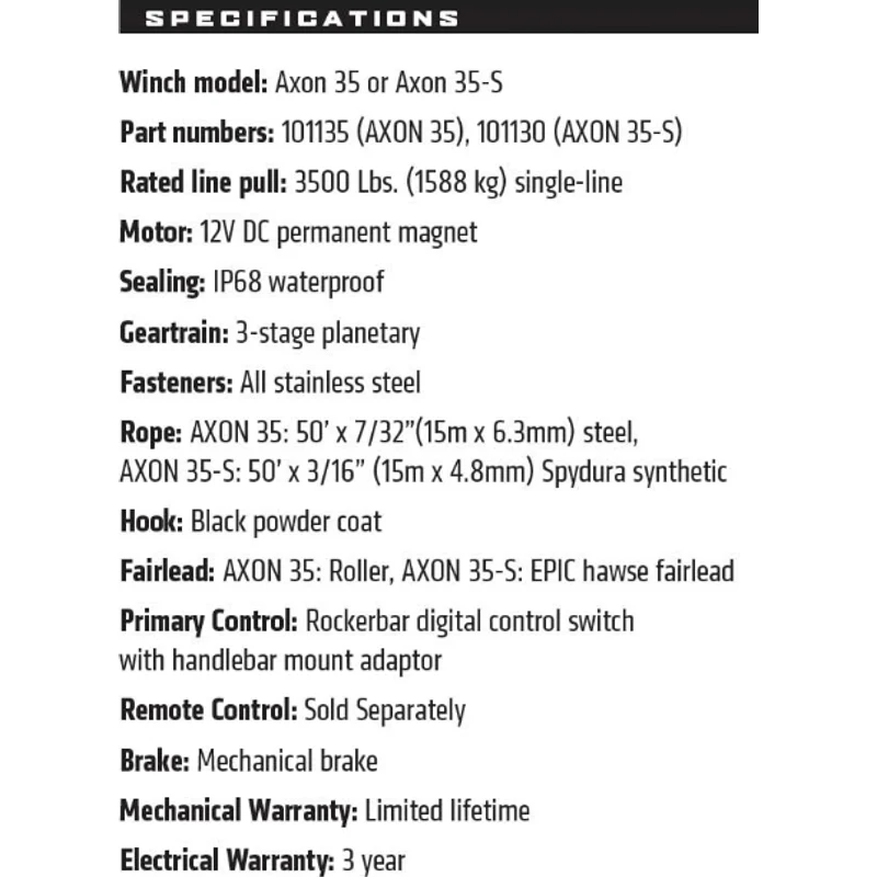 Warn Axon 35 Steel Rope Winch Model 101135 - Image 3