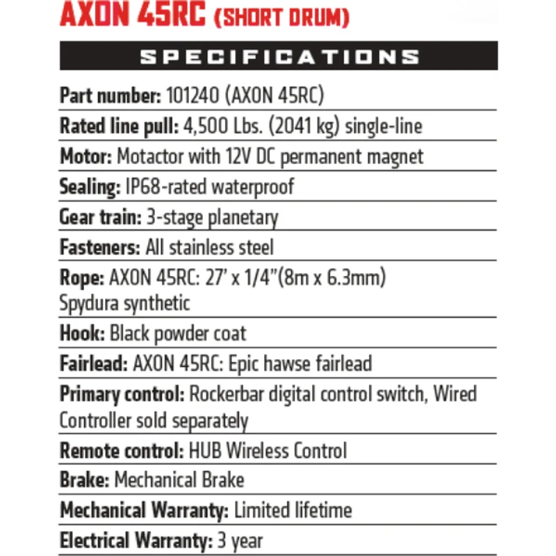 Warn Axon 45RC Synthetic Winch Model 101240 - Image 6