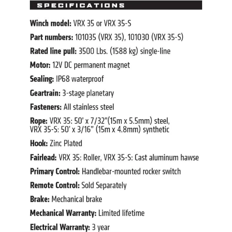 Warn VRX 35-S Synthetic Winch Model 101030 - Image 4