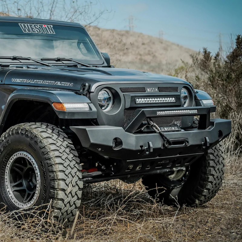 Westin WJ2 Full Width Front Bumper With LED Light Bar Mount Textured Black Steel Model 59-80125 - Image 9