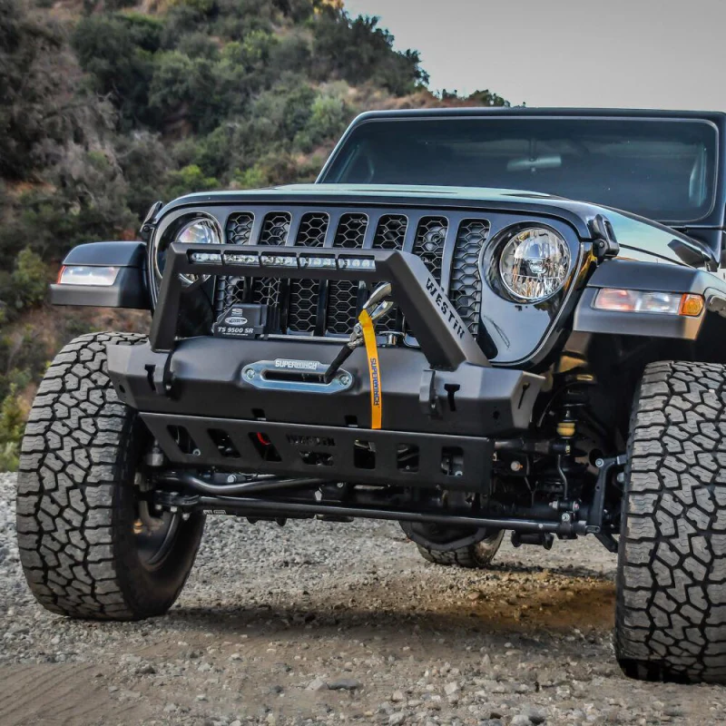 Westin WJ2 Stubby Front Bumper With LED Light Bar Mount Textured Black Steel Model 59-80085 - Image 12