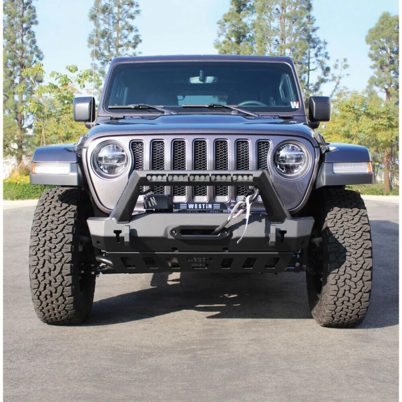 Westin WJ2 Stubby Front Bumper With LED Light Bar Mount Textured Black Steel Model 59-80085 - Image 4