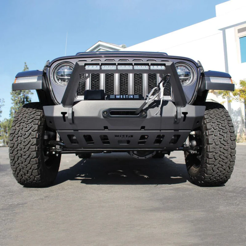 Westin WJ2 Stubby Front Bumper With LED Light Bar Mount Textured Black Steel Model 59-80085 - Image 5