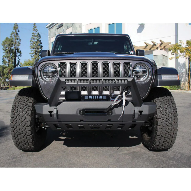 Westin WJ2 Stubby Front Bumper With LED Light Bar Mount Textured Black Steel Model 59-80085 - Image 6